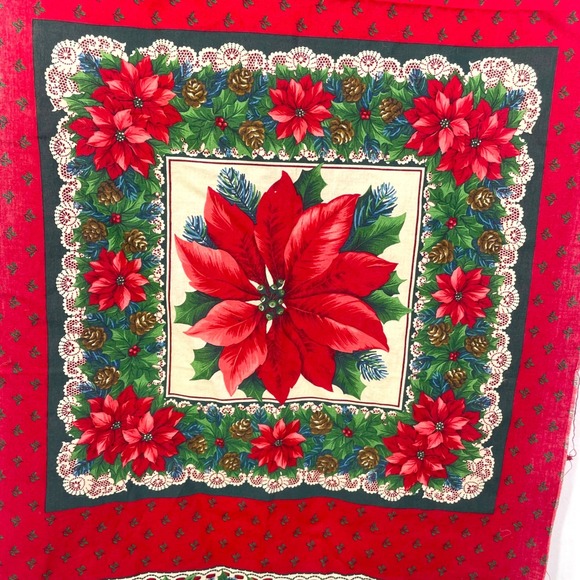 Vtg Cranston Print Works VIP Christmas Poinsettia Fabric Panel Red 17.5x44" - Picture 3 of 6